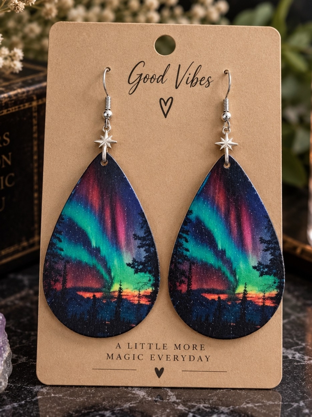 Hand-Painted Aurora Borealis Northern Lights Dangle Drop Earrings New